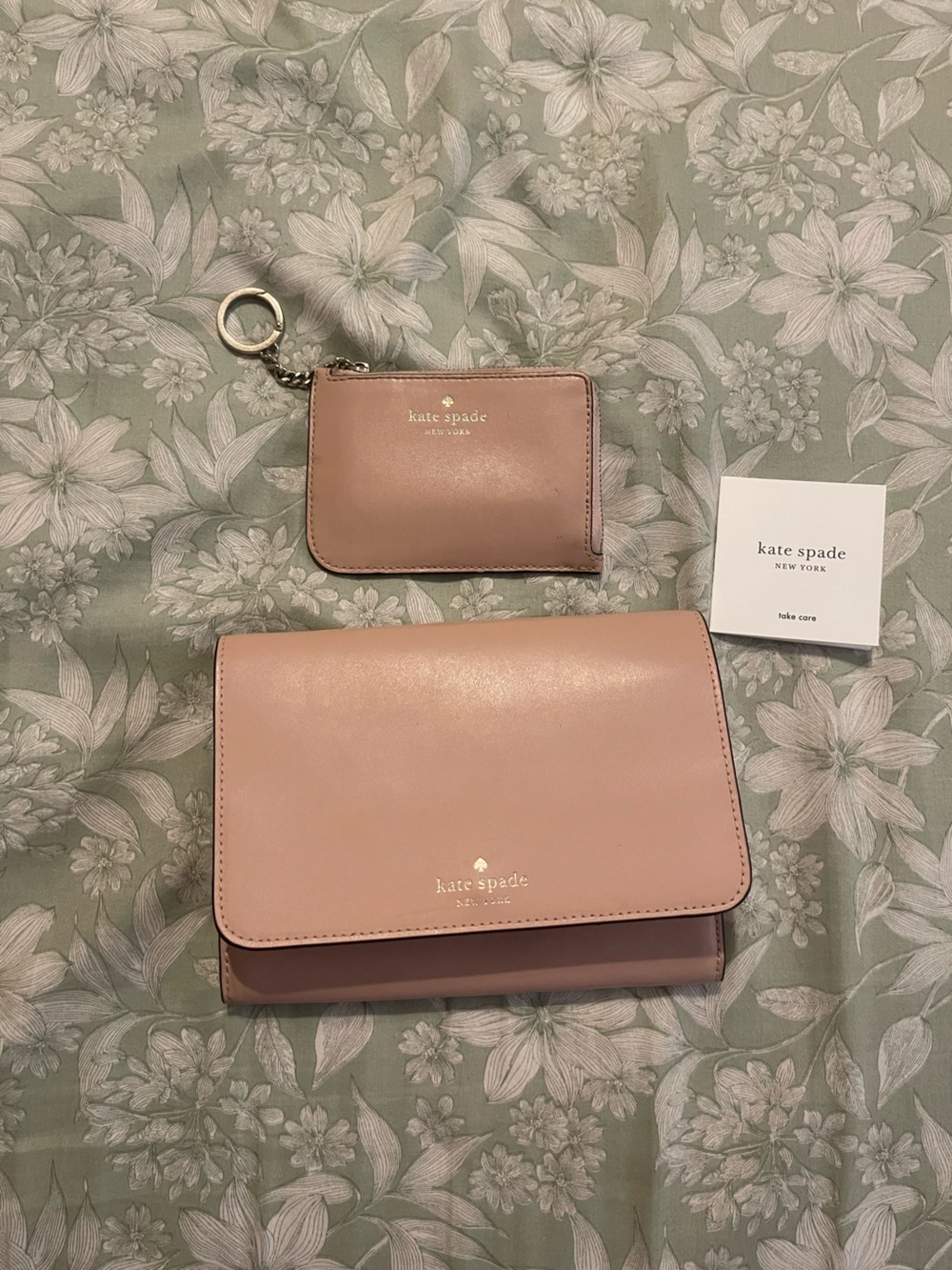 kate spade Blush Pink Leather Wallet and Zip Card Case Set